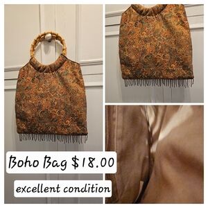 Boho Bag with Bamboo Handle - Brown Paisley